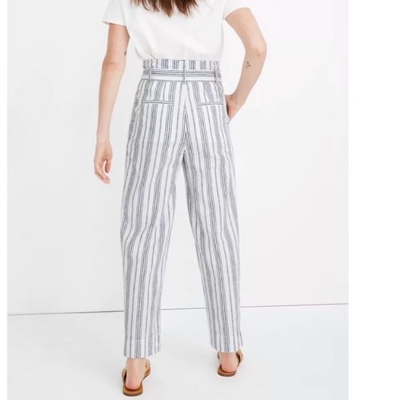 Madewell Linen Cotton Paperbag Pants in Dark Baltic Striped High waist - Picture 3 of 9